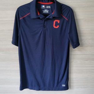 TX3 Cool Mens Blue Solid MLB Cleveland Indians Guardians Polo Shirt Size Medium